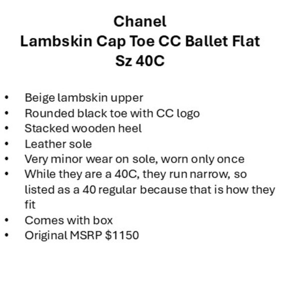 EUC-Chanel Lambskin Cap Toe CC Ballet Flat - 40 - Picture 7 of 7